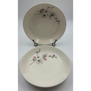 Set of 2 Vintage Skyline Canonsburg Pottery Pink Pine Cones Soup Bowls